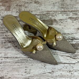 Women’s Christian Lacroix Paris gold heels large pearl slide mule size 6 M EUC